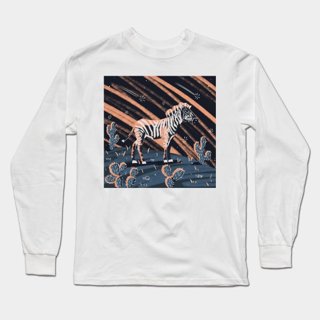Night Zebra Long Sleeve T-Shirt by fernandaschallen